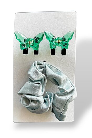 TAKIŞTIR Green Color Butterfly Figured Set of 2 Latch Buckle and Bagel Buckle
