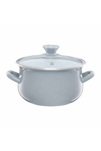 Emalia Olkusz 1907 Enamel pot with lid 14cm, 1.25L, gray, Pyza