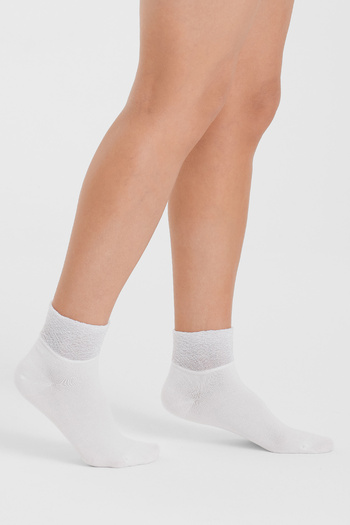 Forwena White Glittery Ankle Detailed Modal Seamless Women's Quarter Half Sock Socks