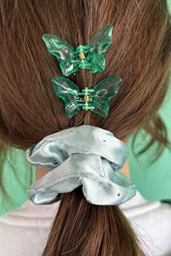 TAKIŞTIR Green Color Butterfly Figured Set of 2 Latch Buckle and Bagel Buckle