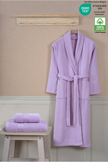Ellaline 3-Piece 100% Cotton Bathrobe Set - Head, Body and Shawl Towel