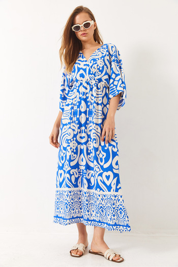 Bianco Lucci Rochie de damă din viscoză țesătă cu model cu rever dublu, cu detaliu cu fante 60284018