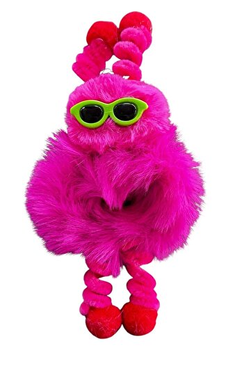 TAKIŞTIR Fuchsia Color Monster Figured Glasses Detailed Plush Bagel Buckle