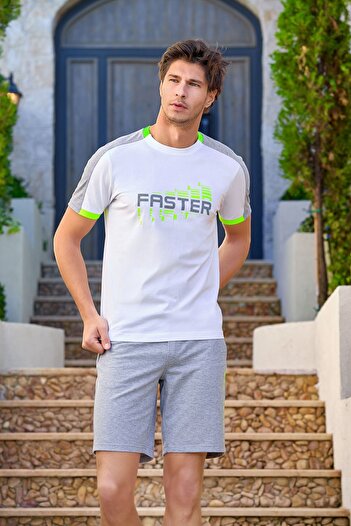 Cossy By Aqua 25944 Men's White Short Sleeve Print Detail Shorts Set