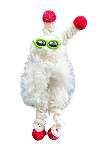TAKIŞTIR Cream Color Monster Figured Glasses Detailed Plush Bagel Buckle