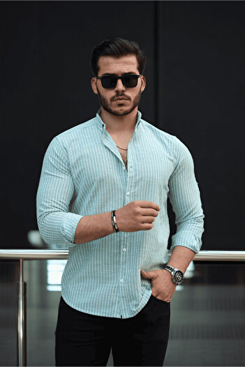 Valiberta Carina Striped Cotton Men's Shirt - Breathable, Mint Green