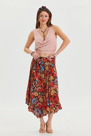 Los banditos Loose Midi Flared Skirt with Tie Waist