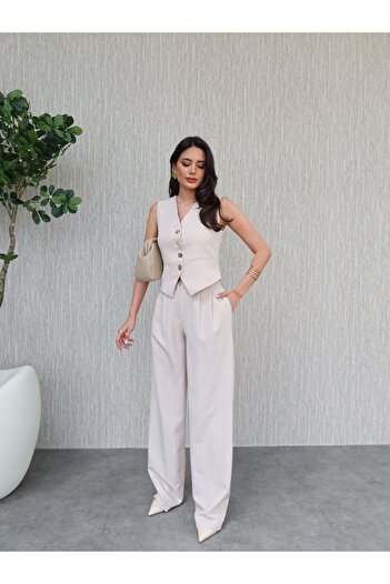 ESRAHELVACI Gold Buttoned Vest Trousers Set