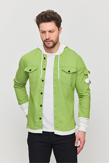 YXC Men's Slim Fit Slim Fit Hooded Detailed Denim Shirt