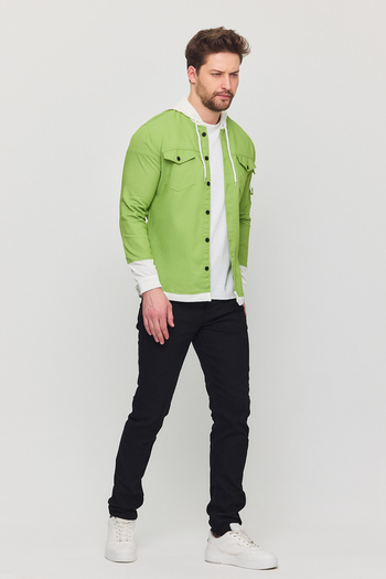 YXC Men's Slim Fit Slim Fit Hooded Detailed Denim Shirt