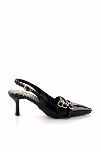 Bambi Black Patent Leather Women's Classic Heeled Shoes01206011108