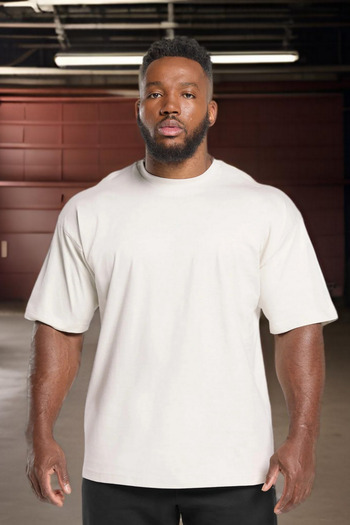BESSA Men's Beige Oversize Crew Neck Cotton T-Shirt Basic