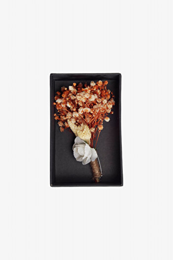 ALTINYILDIZ CLASSICS Men's Beige-Orange Patterned Boutonniere