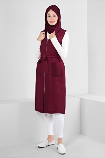 Alvina Hooded Zippered Pocket Vest 43872