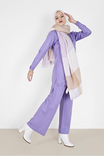 Alvina Lace-up Sleeves Knitwear Double Trousers Set - 42032