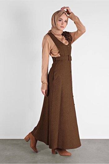Alvina Women's Hijab 41144 - Gilet with Belt and Button Detail