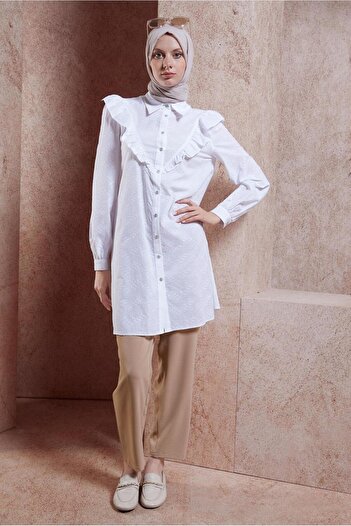 Alvina 44649 Model Hijab Tunic - Ruffle Detailed