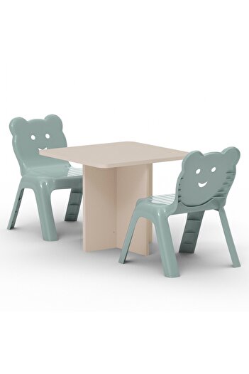Mahmayi Modern Wooden Child Desk with 2 Plastic Chair - Sand Beige