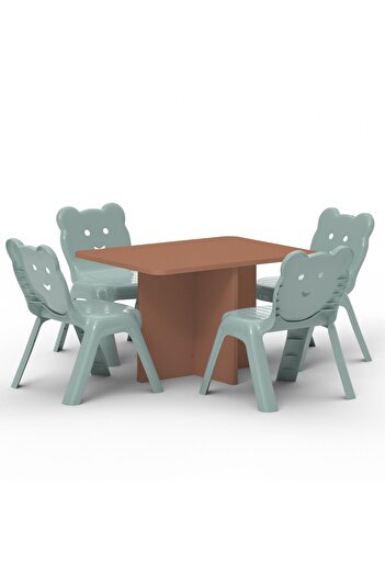 Mahmayi Modern Wooden Child Desk with 4 Plastic Chair - Caramel Nude