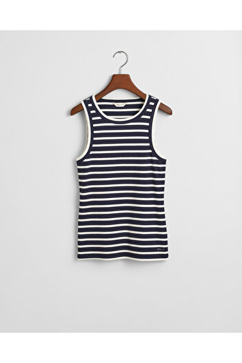 Gant Kadın Lacivert Regular Fit Bisiklet Yaka Çizgili T-Shirt