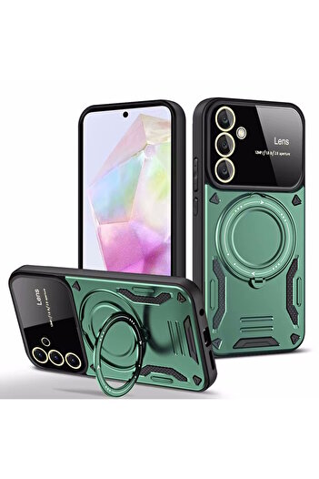 m.tk moveteck Samsung Galaxy A36 Case Magsafe Rotatable Ring Stand Camera Lens Protection Gold Detailed Tank