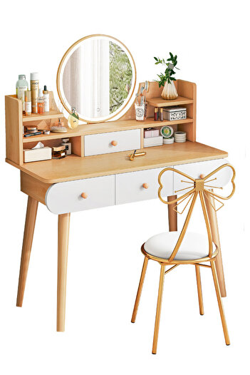 sharpdo Modern Minimalist Bedroom Dressing Table Small Dressing Table with LED Makeup Mirror, 3 Drawers