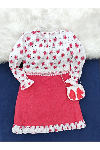 Kerimino Floral Crepe Girl's Dress with Bag