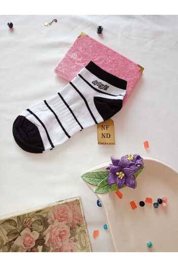 ENEFENDİ Toe Seamless Socks Cotton Short Socks Patterned Women's Booties Socks 36-40 One Piece Black White