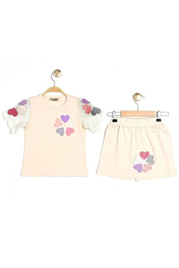 Cmk Kids club Girl's Heart Patterned Knitwear Sleeve Shorts Set (3-7 Years)