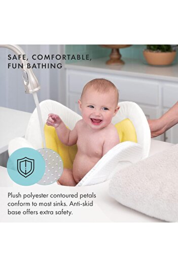 Yelajoy Baby Bath Seat,contoured petals and anti-slip beading,soft Crystal Minky Fabric,washer-safe,Yellow