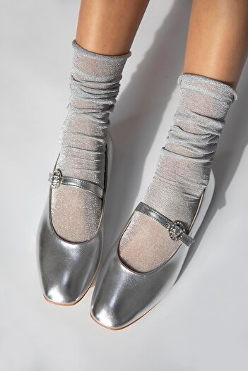 STRASWANS Berny Women's Belt Detail Leather Ballerinas Silver
