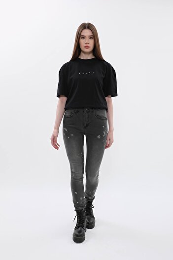 Bluewhite Women's High Waist Skinny Fit Skinny Leg Spotted Gray Jean Pants