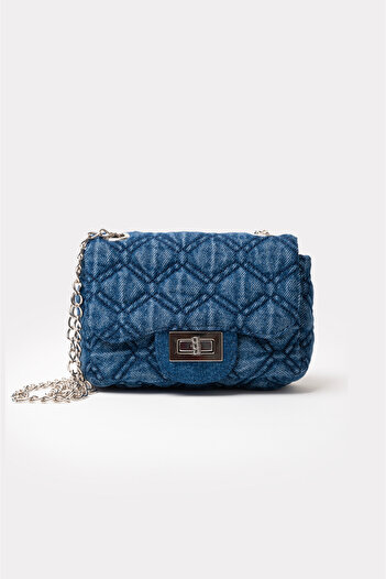 ICONE BAG Denim Yıkamalı Kapitone Kadın Çanta, Dikişli Zincir Askılı Günlük Çanta, Kot Çanta