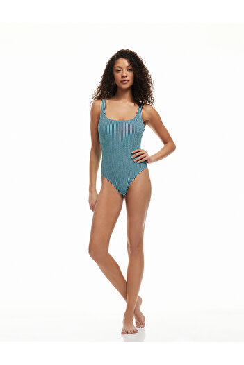 Koton Thick Straps Textured Fit Striped Swimsuit