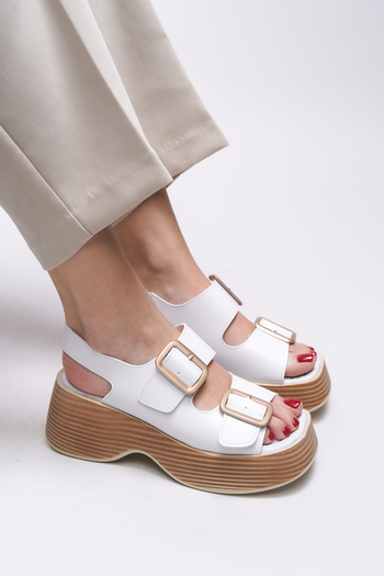 Riccon Zinkilia Women's Double Buckle Sandals 001292   White