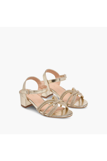 Flora Bella by Shoexpress Flora Bella Embellished Block Heel Sandals with Hook and Loop Closure