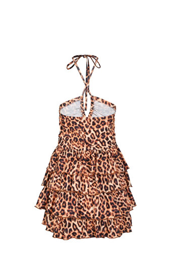La Sarta Leopard Print Daria Dress - Halter Neck and Layered Ruffles