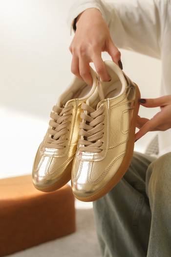Moda Değirmeni Altın Kadın Renk Bloklu Sneaker Ayakkabı MD1095-101-0002