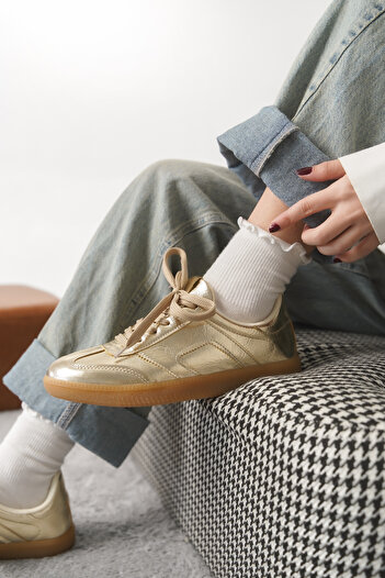 Moda Değirmeni Gold Women's Color Blocked Sneaker Shoes Md1095-101-0002