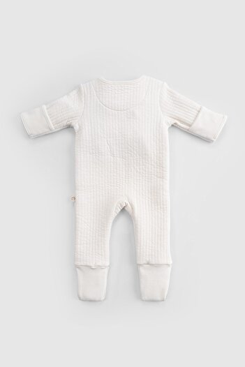Little Gusto Quilted Ecru Baby Rompers with Booties and Gloves