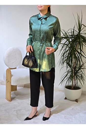 NANTİREA Self Patterned Waist Tie Satin Shirt