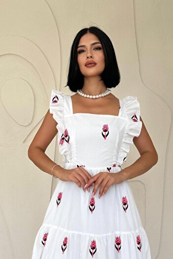 buğrahayalin Fuchsia Zero Sleeve Ruffle Dress