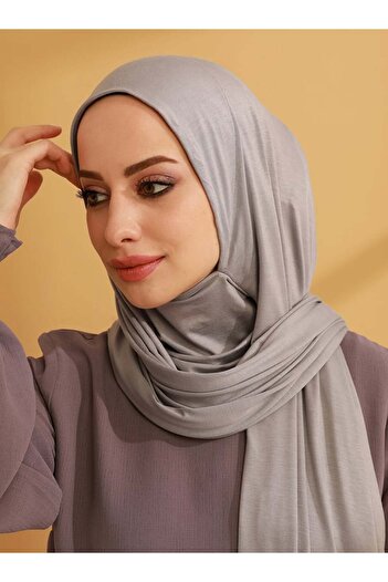 Tuva Şal Practical Combed Shawl with Neck Collar - Silver Color - Canvas