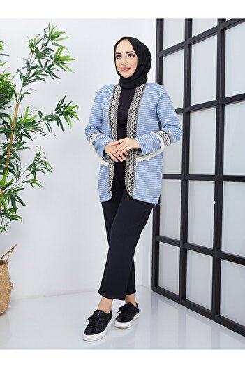 SAHRA BUTİK Κιμονό Ψαροκόκκαλο με Μπλε Φούντες - SAHRA BUTIK