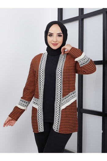 SAHRA BUTİK Orange Herringbone Tassel Kimono - Sahra Butik