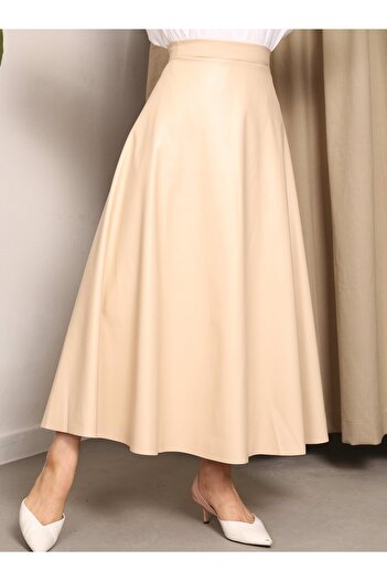 VAV Stone Colored Flared Leather Bell Skirt - Vav