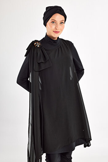 Adasea 3-Piece Pareo Lycra Full Covered Hijab Swimsuit Jossy 4559 Black