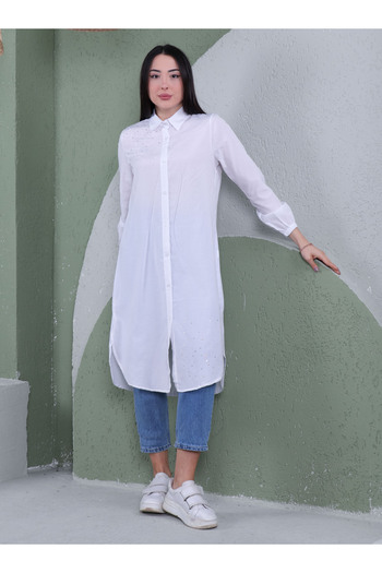Por La Cara White Stone Detailed Tunic - Por La Cara