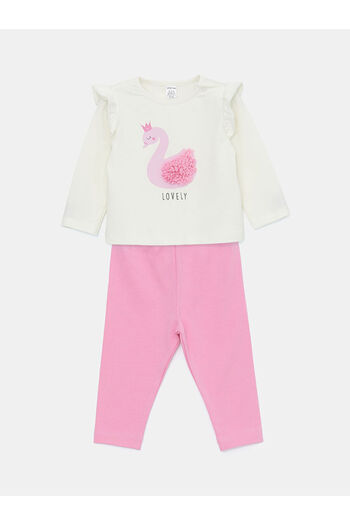 LC Waikiki Lcw Crew Neck Printed Baby Girl Blouse and Leggings 2 Pack