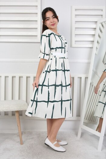 ABİYEKİDS Festive Girls' Dress - Button, Belt and Wrap Fabric Aby194